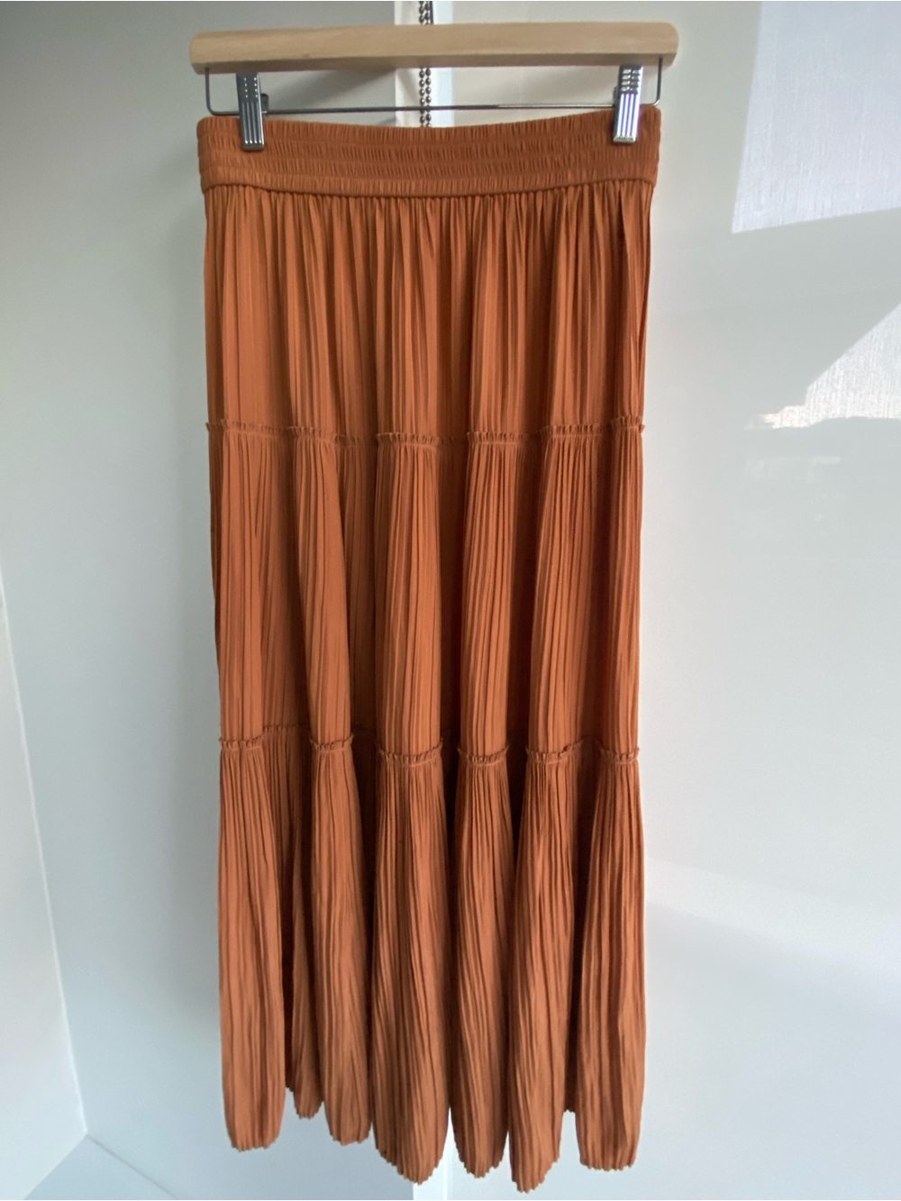 A.L.C. Pleated Tiered Maxi Skirt in Rust Orange Size 6